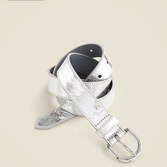 J. Crew Classic belt in metallic leather Silver Mirror XS - Picture 3 of 4